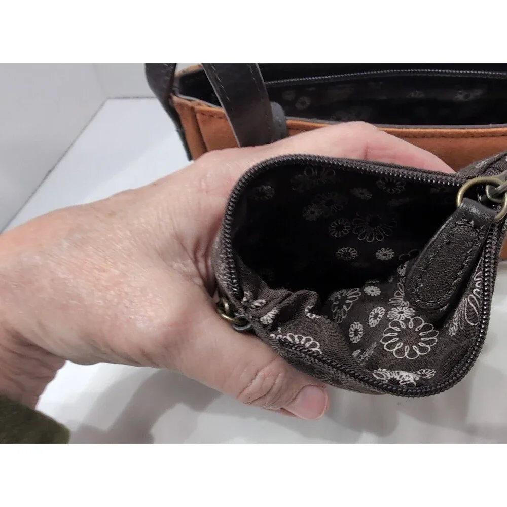 Suede mini hobo handbag floral leaf design Coin Pouch VINTAGE CUTE